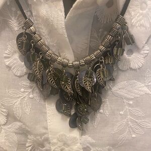 Bohemian Leaf & Coin Statement Necklace - Unbranded - Antique silver